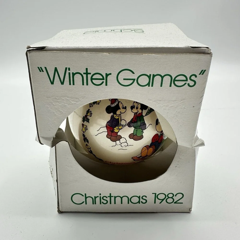 Schmid‎ Disney 1982 Winter Games Round Christmas Ornament Mickey Mouse With Box